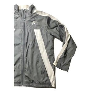 Nike Sportswear Zip Jacket Track Mesh Gray White Stripe Large L 14 16